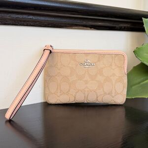 Coach corner zip like new signature canvas genuine leather neutral nice gift